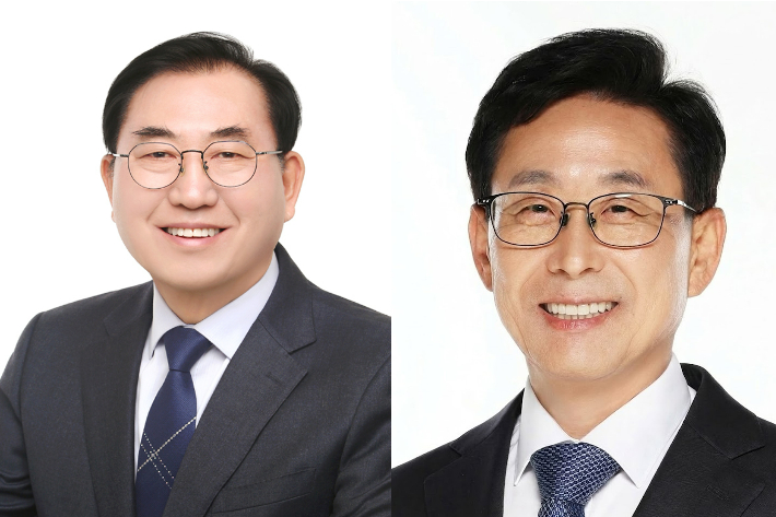 더불어민주당 나용찬·이차영 괴산군수 예비후보. 충청북도선거관리위원회 제공
