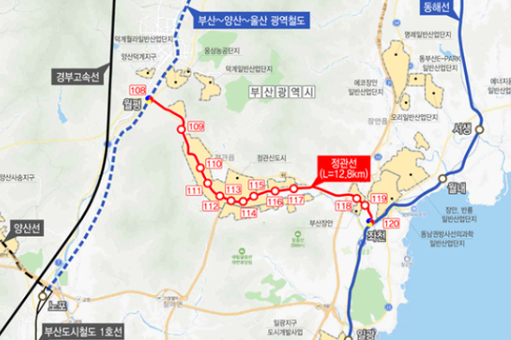 도시철도 정관선 노선도. 부산시 제공