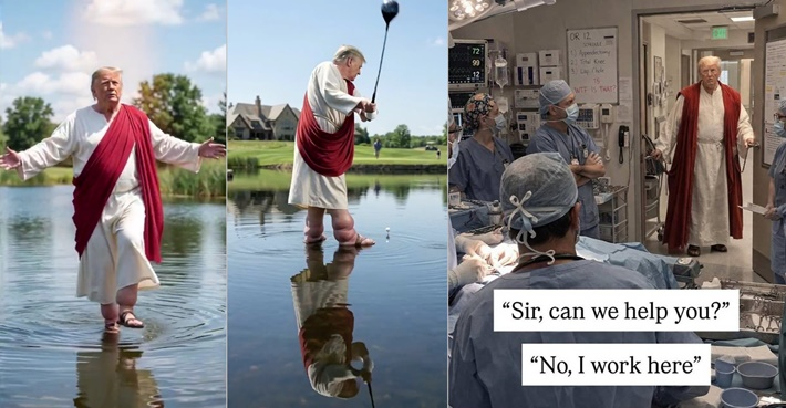 도널드 트럼프 미국 대통령의 예수 행세를 비판하는 풍자물. 엑스(X･구 트위터) 캡처