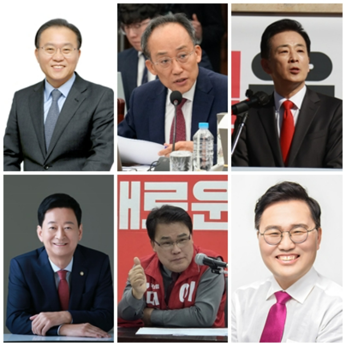 (왼쪽 위에서부터) 윤재옥, 추경호, 유영하, 최은석, 이재만, 홍석준 국민의힘 대구시장 예비경선 후보. 각 후보측 제공