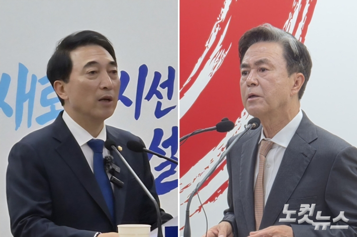 더불어민주당 충남지사 후보로 선출된 박수현 국회의원(왼쪽)과 재선에 도전하는 국민의힘 소속 김태흠 충남지사. 김정남 기자