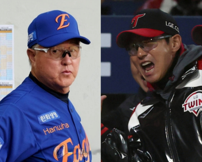 한화 김경문 감독(사진 왼쪽)과  LG 염경엽 감독. 연합뉴스