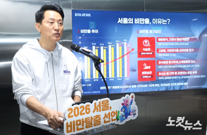 오세훈 서울시장이 20일 오전 서울 여의나루역 러너스테이션에서 열린 서울시민 비만율 저감방안 현장 발표회에서 취지 설명을 하고 있다.