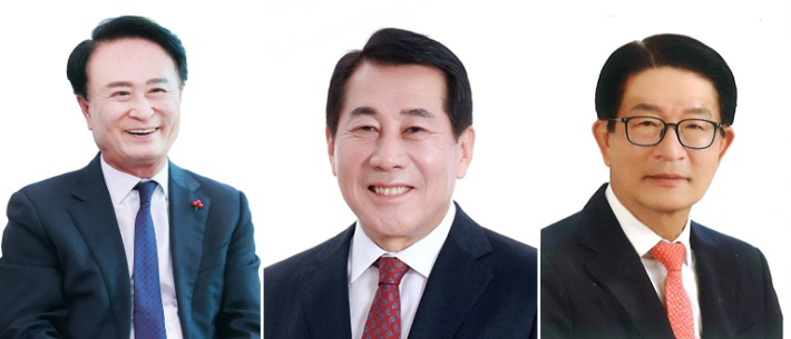 (좌측부터)박동식 사천시장, 나동연 양산시장, 하학열 전 고성군수. 국민의힘 경남도당 제공