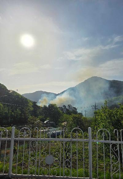 21일 오전 7시 43분쯤 강원 양양군 서면의 한 야산에 산불이 발생해 당국이 진화를 벌이고 있다. 강원소방본부 제공