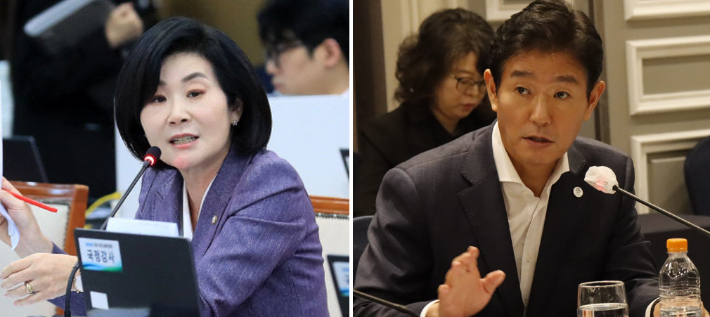 부산 연제 김희정 국회 의원(왼쪽)과 이주환 전 국회의원 간 경쟁 구도 속에서 불거진 주석수 현 구청장과 안재권 시의원 간 경선 갈등의 봉합 여부도 연제구청장 선거의 주요 변수로 떠오르고 있다. 각 의원실 sns 제공