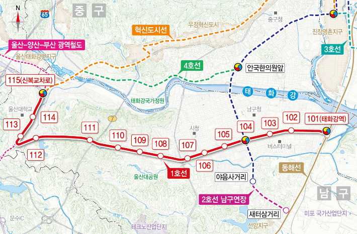 1호선 노선도.(태화강역 ~ 신복교차로) 울산시 제공
