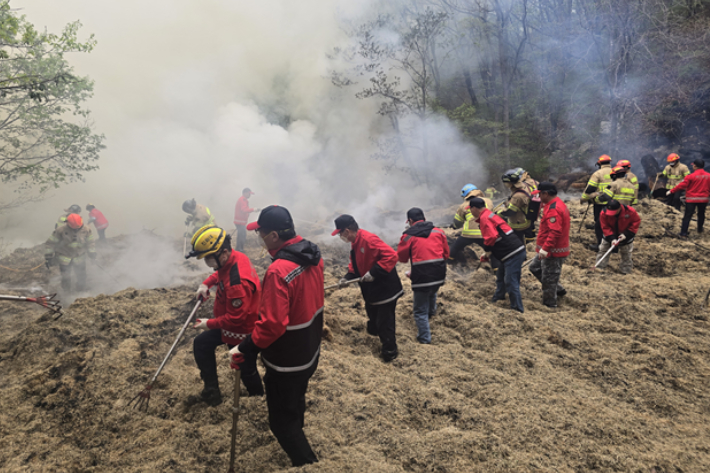 22일 오전 6시 9분쯤 대구 동구 팔공산의 한 골프장 내 폐목장에서 불이 났다. 대구 동구 제공