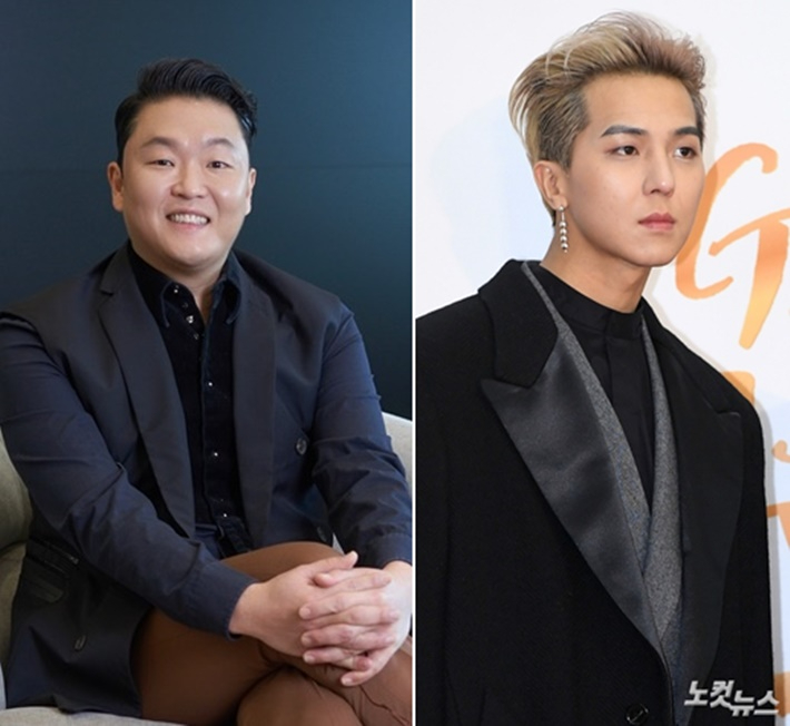 가수 싸이(왼쪽)와 송민호. 월트디즈니 컴퍼니 코리아 제공, 자료사진