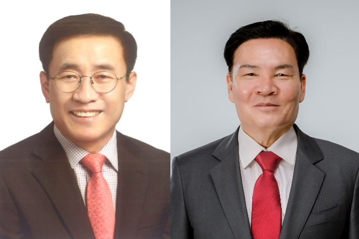 국민의힘 김문근 단양군수 후보와 전상인 옥천군수 후보. 충북도선관위 제공