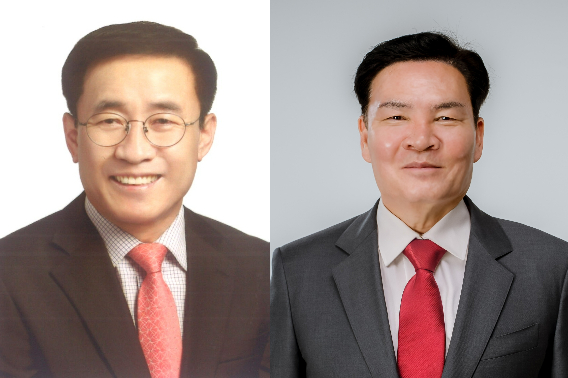 국민의힘 김문근 단양군수 후보와 전상인 옥천군수 후보. 충북도선관위 제공