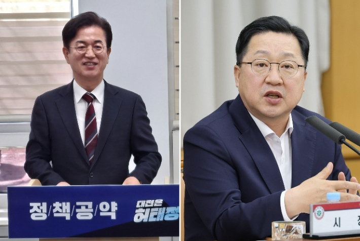 민주당 대전시장 허태정 후보와 국민의힘 이장우 대전시장. 허태정 캠프·대전시 제공 