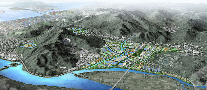 부산 강서구 미음동·녹산동 일대에 조성된 국제산업물류도시 조감도. 부산도시공사 제공