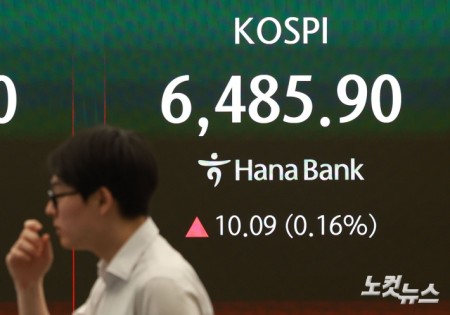 사흘 연속 사상 최고치를 경신한 코스피가 상승 출발 후 숨고르기에 들어간 가운데 24일 오전 서울 중구 하나은행 딜링룸에 지수가 표시돼 있다.