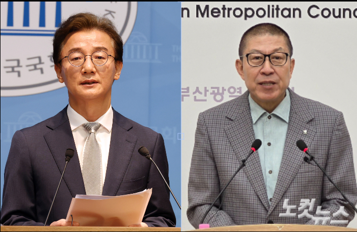 더불어민주당 전재수 의원과 국민의힘 박형준 시장.  윤찬원 기자·강민정 기자