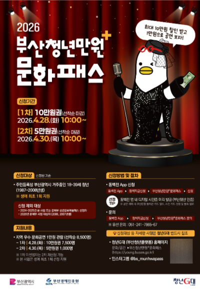 부산시가 오는 28일부터  '부산청년만원+문화패스' 신청을 받는다. 부산시 제공