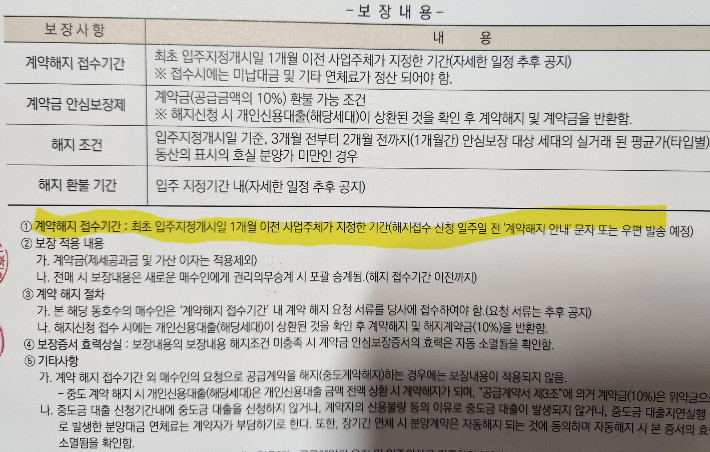 학산 한신더휴 계약금 안심보장증서. 안심비상권익발전위원 제공