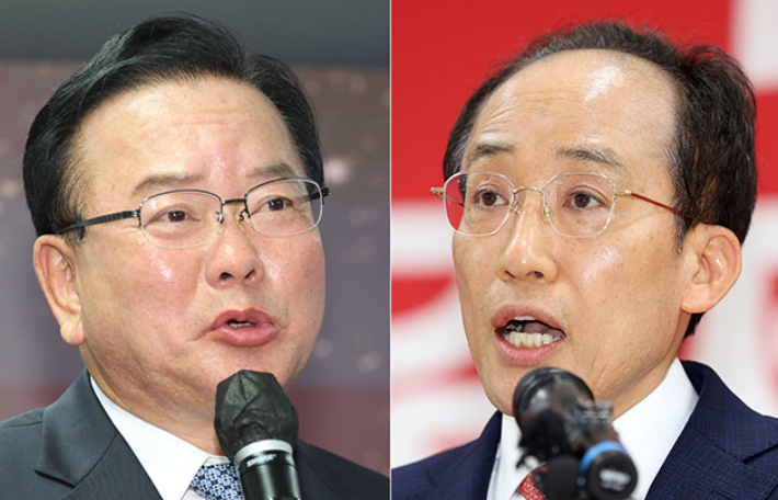 더불어민주당 김부겸 대구시장 후보(왼쪽)와 국민의힘 추경호 대구시장 후보. 연합뉴스