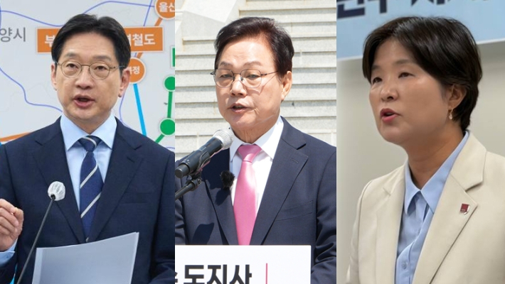 더불어민주당 김경수·국민의힘 박완수·진보당 전희영 후보. 각 캠프 제공 