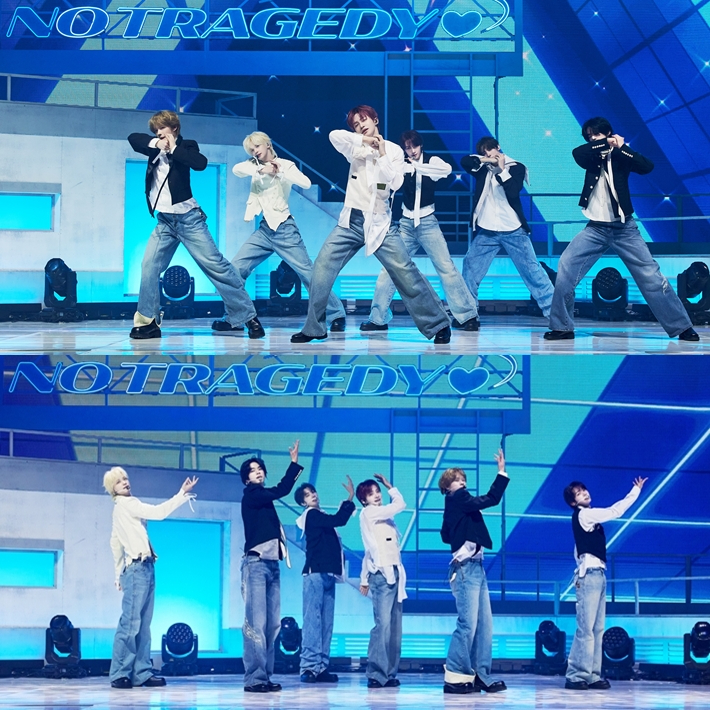 투어스가 타이틀곡 '널 따라가' 무대를 하고 있다. 플레디스 엔터테인먼트 제공