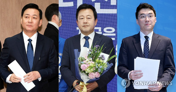 더불어민주당은 27일 6·3 지방선거와 함께 치러지는 경기 지역 국회의원 재·보궐선거 전략공천자를 발표했다. 왼쪽부터 경기 하남갑 보궐선거에 이광재 전 강원지사, 평택을 재선거에 김용남 전 의원, 안산갑 보궐선거에 김남국 전 의원. 연합뉴스