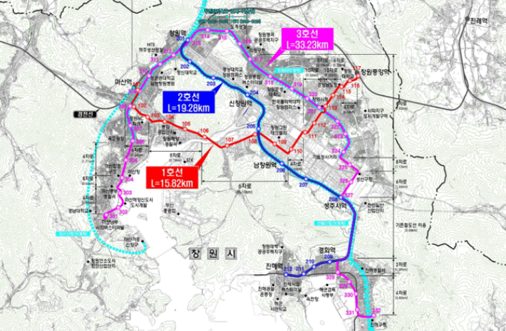 창원 도시철도 노선도. 창원시 제공 