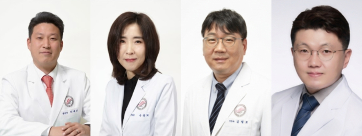 연구 총괄 및 세부 과제 책임연구자 사진. 왼쪽부터 이재준 병원장(연구 총괄), 신경과 손종희 교수, 신경과 김철호 교수,  H-데이터전략센터 김휘영 센터장. 한림대병원 제공