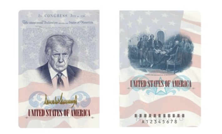 트럼프 얼굴이 커버 안쪽에 새겨지는 미국 '한정판 여권'. 연합뉴스