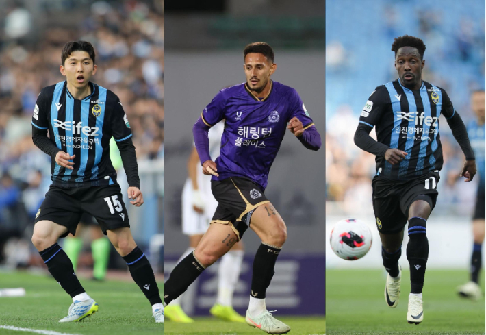 서재민(왼쪽부터)과 엘쿠라노, 제르소. 한국프로축구연맹 제공
