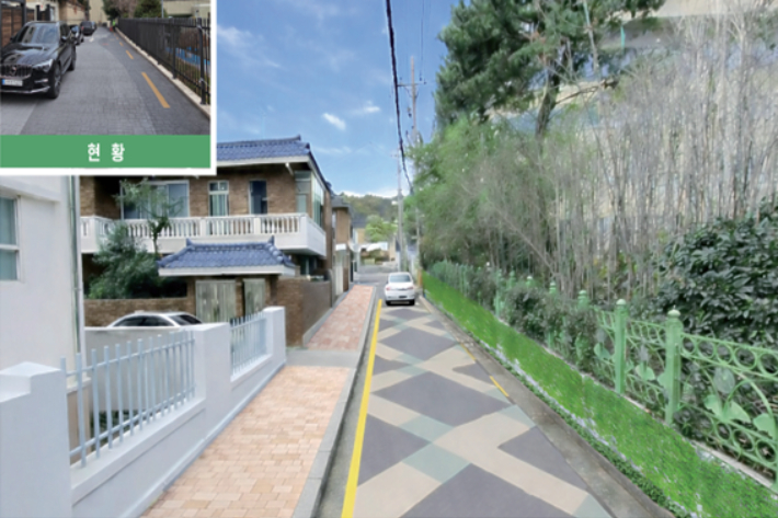 부산동여자고등학교 통학로 정비사업 조감도. 사진 좌측 위에 개선 전 통학로 모습이 있다. 부산시 제공 