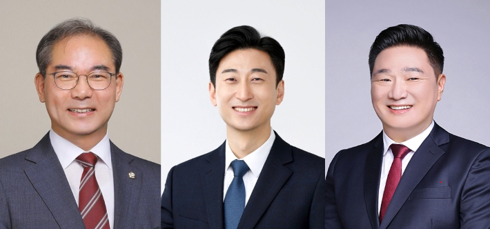 (왼쪽부터)국민의힘에서 제명된 무소속 조병길 사상구청장, 더불어민주당 서태경 후보, 국민의힘 이대훈 후보. 연합뉴스 