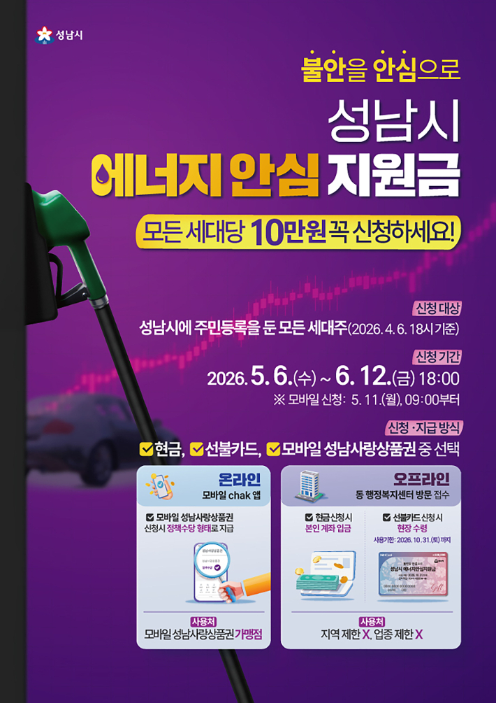 에너지 안심지원금 안내 포스터. 성남시 제공