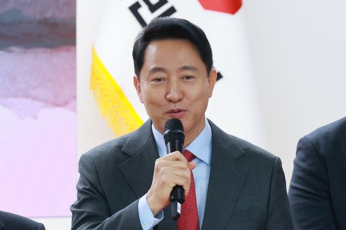 발언하는 국민의힘 오세훈 서울시장 후보. 연합뉴스