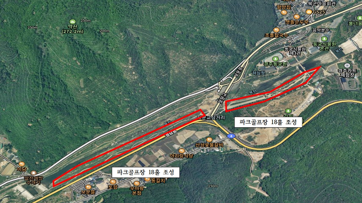 경주시 북군동 일원에 조성할 예정인 파크골프장 위치도. 경주시 제공