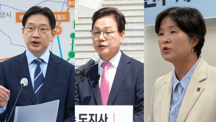 더불어민주당 김경수·국민의힘 박완수·진보당 전희영 후보. 각 캠프 제공 