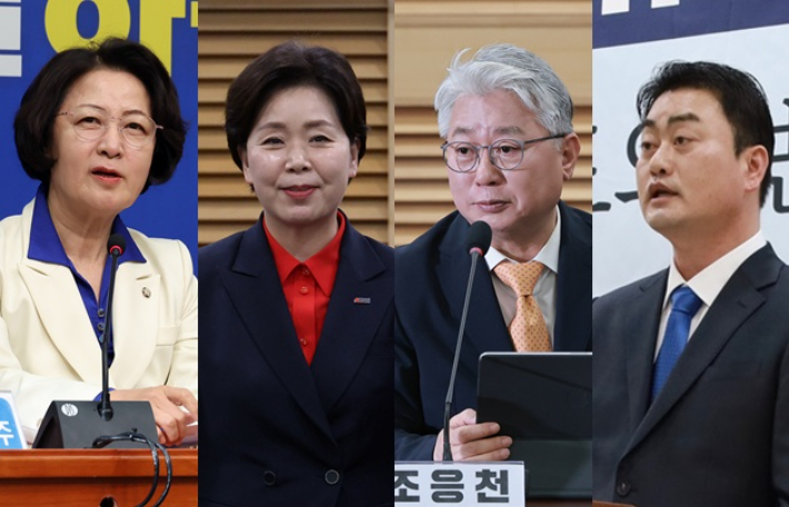 다음 달 3일 예정된 제9회 전국동시지방선거 경기지사 후보들. 왼쪽부터 더불어민주당 추미애 후보, 국민의힘 양향자 후보, 개혁신당 조응천 후보, 진보당 홍성규 후보. 연합뉴스