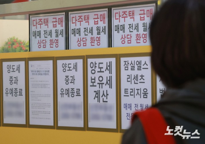 지난 10일부터 다주택자 양도소득세 중과가 4년 만에 부활한 가운데 11일 오전 서울 송파구의 한 부동산 중계업소에 양도세 중과유예 종료 관련 안내문이 붙어있다.