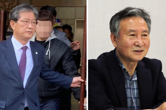 이선두 전 의령군수(왼쪽), 오영호 전 군수. 연합뉴스