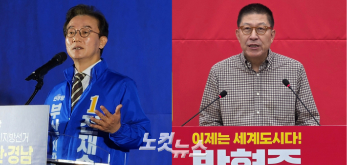 전재수 더불어민주당 부산시장 후보(왼쪽)와 박형준 국민의힘 부산시장 후보. 정혜린 기자·강민정 기자