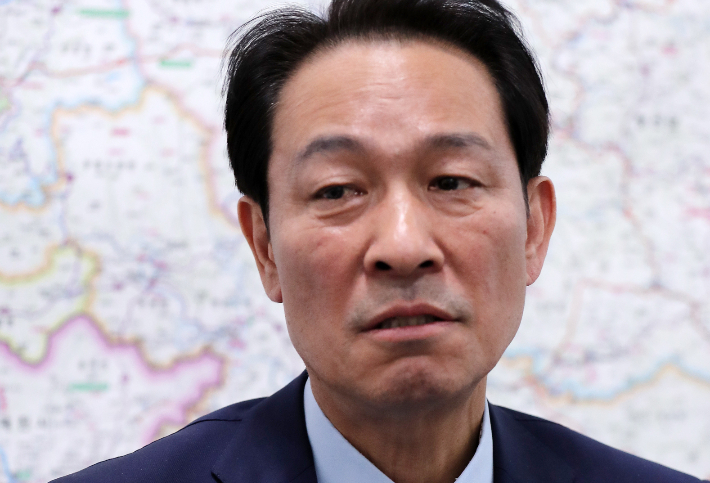 연합뉴스와 인터뷰하는 우상호 강원도지사 예비후보. 연합뉴스