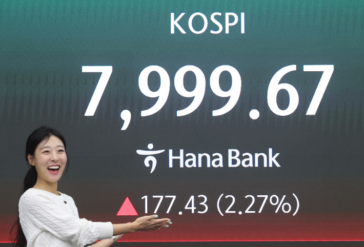 12일 서울 중구 하나은행 딜링룸 현황판에 코스피가 표시돼 있다. 연합뉴스