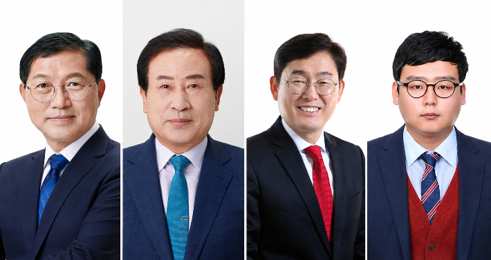 6·3 지방선거 전남 목포시장 선거에 출마한 더불어민주당 강성휘 예비후보(오른쪽부터), 조국혁신당 박홍률 예비후보, 정의당 여인두 예비후보, 무소속 김시윤 예비후보가 목포의 미래 비전과 도시 경쟁력을 놓고 경쟁하고 있다. 중앙선거관리위원회 제공