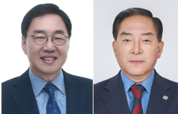더불어민주당 김철수 속초시장 예비후보(사진 왼쪽)와 국민의힘 이병선 속초시장 예비후보. 중앙선거관리위원회 제공