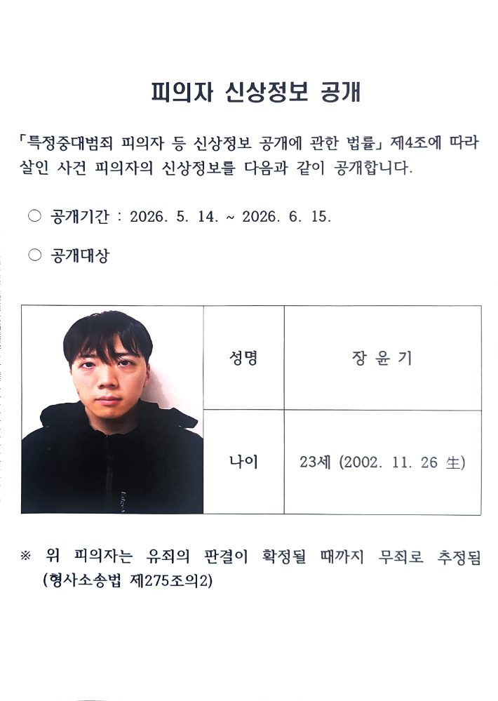 장윤기 신상정보 공개. 광주경찰청 제공