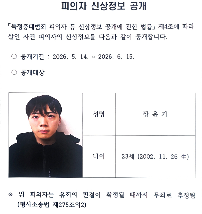 장윤기 신상정보 공개. 광주경찰청 제공