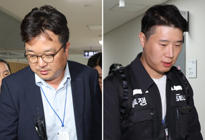 삼성전자 대표교섭위원인 김형로 부사장(왼쪽)과 최승호 초기업노조 삼성전자지부 위원장. 연합뉴스