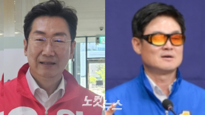 국민의힘 원강수 후보(사진 왼쪽), 민주당 구자열 후보. 진유정 기자