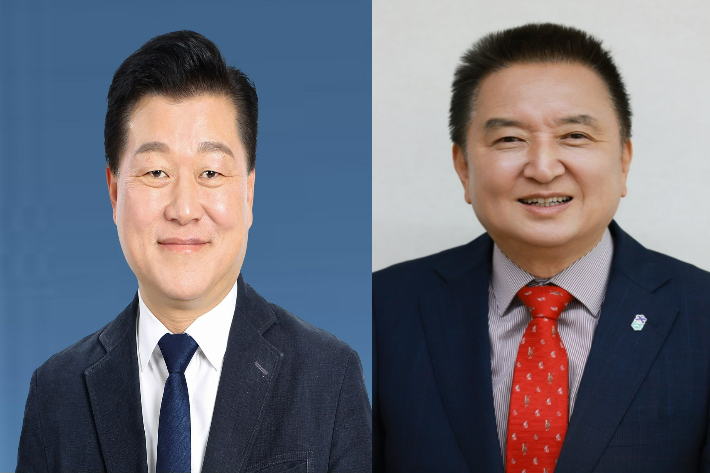 민주당 신용한·국민의힘 김영환 충북지사 후보. 충청북도선거관리위원회 제공 