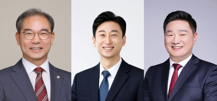 왼쪽부터 국민의힘에서 제명된 무소속 조병길 사상구청장, 더불어민주당 서태경 후보, 국민의힘 이대훈 후보.  연합뉴스 