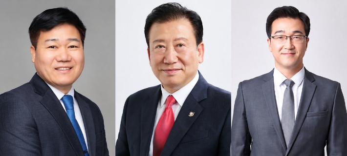 왼쪽부터 민주당 이정식, 국민의힘 주석수, 진보당 노정현 후보. 연합뉴스